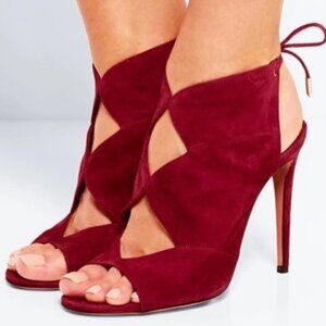 Aquazzura Cut Out Heel Sandal Red Suede - Perfect for Fall! 36